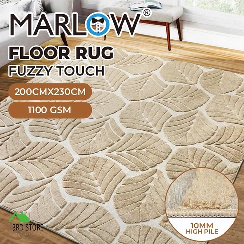 Marlow Floor Rug Soft Embossed Carpet Non Slip Plush Shaggy Rugs Leaf Pattern