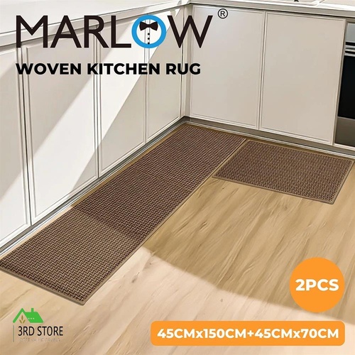 Marlow Kitchen Mat 2PCS Non Slip Woven Rubber Floor Mat Absorbent Runner Brown