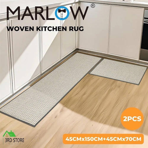 Marlow Kitchen Mat Set of 2Pcs Non Slip Woven Mat Absorbent Runner Washable
