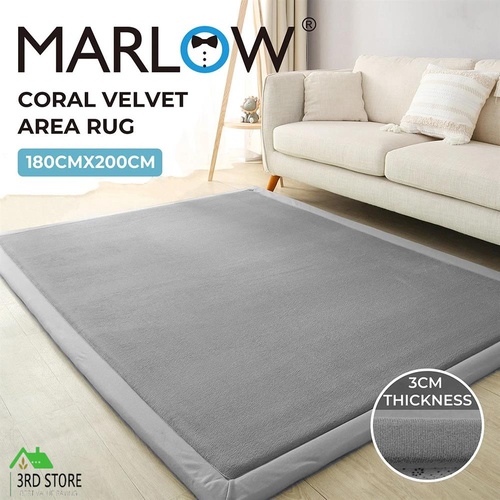 Marlow Coral Velvet Area Rugs 3cm Extra Thick Large 180x200cm Area Carpet Grey