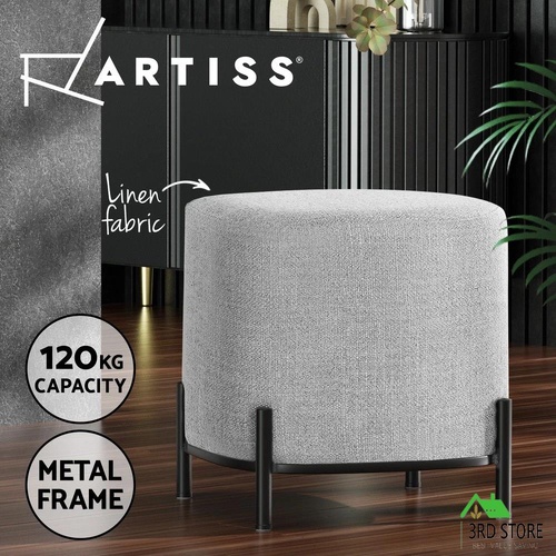 Artiss Square Foot Stool Faux Linen Fabric Ottoman Foot Rest Padded Seat Grey