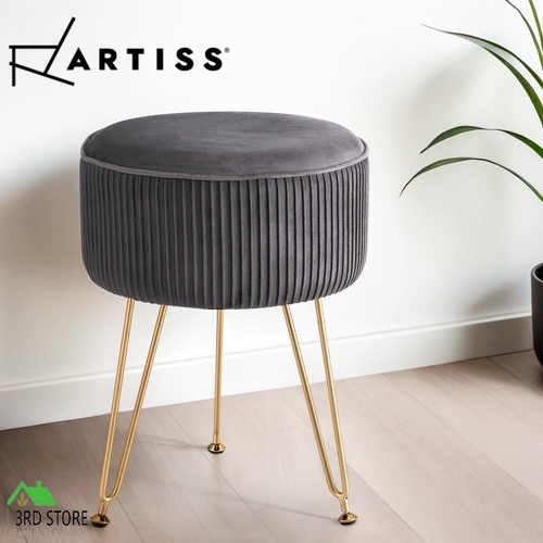Artiss Ottoman Foot Stool Foot Rest Round Pouffe Velvet Stripe Padded Seat Grey