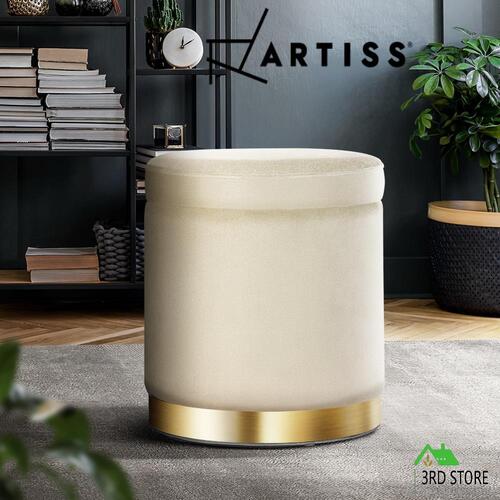 Round Velvet Foot Stool Storage Ottoman Foot Rest Pouffe Padded Makeup Seat