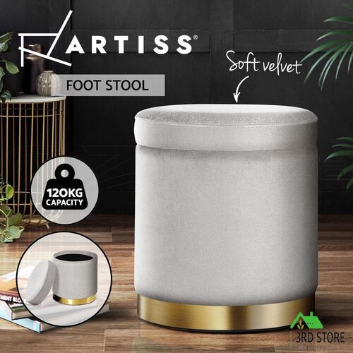 Round Velvet Storage Ottoman Foot Stool Foot Rest Pouffe Padded Seat Grey