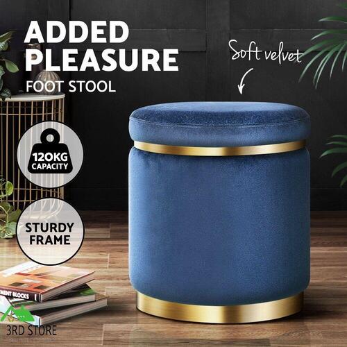 Foot Stool Round Velvet Ottoman Foot Rest Pouffe Pouf Padded Seat Footstool Navy