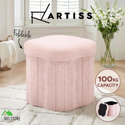 Artiss Folding Storage Ottoman Rest Foot Stool Foldable Boucle Fabric Pink