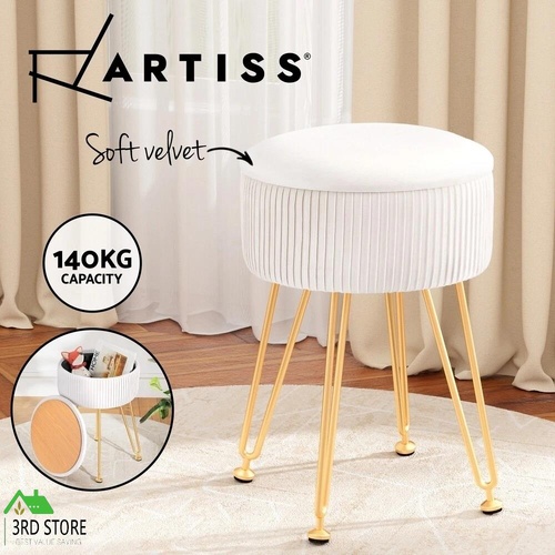 Artiss Ottoman Storage Foot Stool Velvet Round White