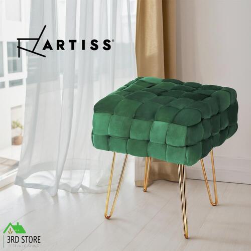 Artiss Ottoman Foot Stool Square Velvet Woven Foot Rest Pouffe Padded Seat Green