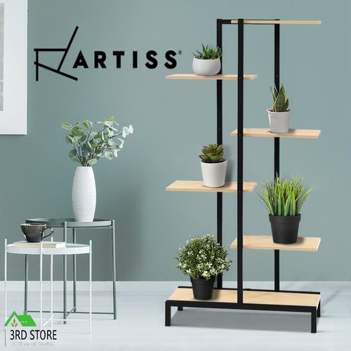 Artiss 6-tier Indoor Outdoor Metal Wood Plant Stand Garden Shelf Garden Display