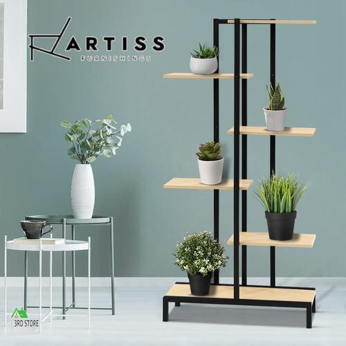 Artiss 6-tier Indoor Outdoor Metal Wood Plant Stand Garden Shelf Garden Display