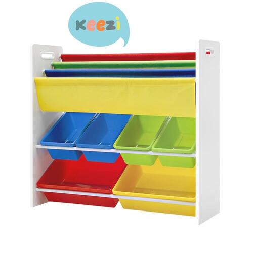 Keezi Kids Toy Box Organiser Kids Bookshelf Display Shelf Storage Rack Drawer