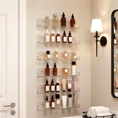 Artiss 6-Pack Acrylic Wall Shelves, Clear Floating Display Shelf with Detachable Panels & Front Lip