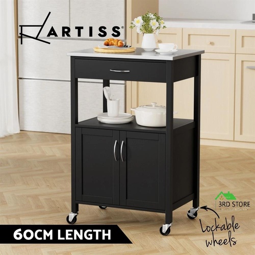 Artiss Kitchen Island Trolley Rolling Serving Cart Storage Drawer Cupboard 60cm