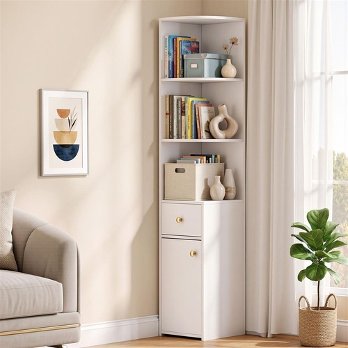 Artiss 3 Tiers Bookshelf with Storage Drawer and Cabinet White