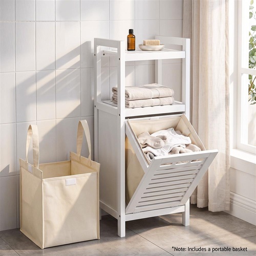 Artiss Bathroom Storage Cabinet Tilt Out Laundry Hamper Tall Organiser White
