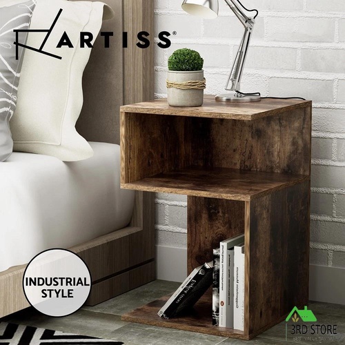 Artiss Bedside Table 2 Shelves Nightstand Side End Lamp Table Bedroom Rust Oak