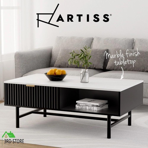 Artiss Coffee Table End Table Open Shelf Drawer Living Room Black Living Room