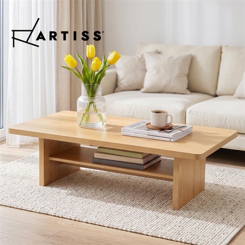 Artiss Coffee Table 110cm Center Table with 2-Tier Open Storage Shelf Wood