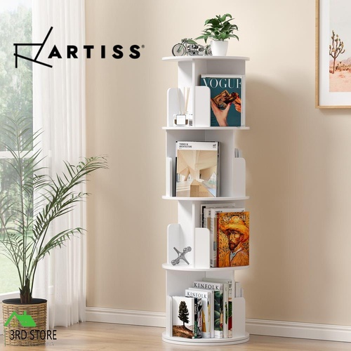 Artiss Bookshelf 4 Tiers Bookcase Swivel Display Shelves Stand Round White EDIE