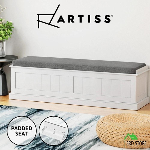 Artiss Storage Ottoman Blanket Box Bench 140cm Fluted Faux Linen Seat Chest Grey
