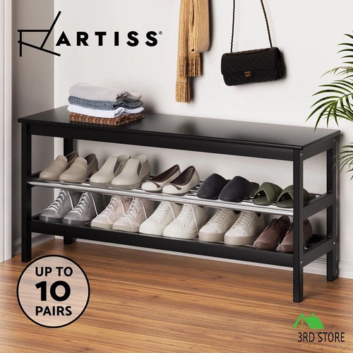 Artiss Shoe Rack Cabinet Bamboo Bench Storage Shelf Organiser 10 Paris Black
