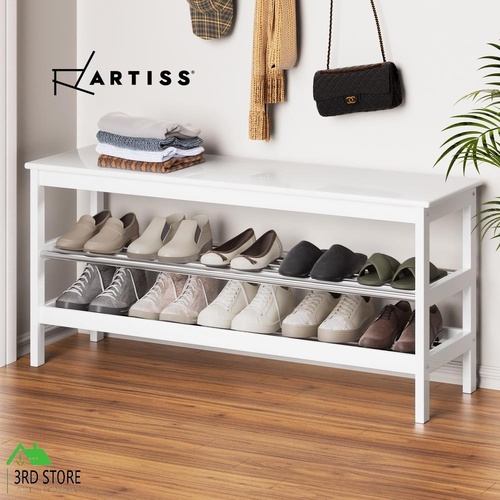 Artiss Shoe Rack Cabinet Bamboo Bench Storage Shelf Organiser 10 Paris White