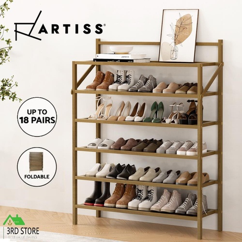 Artiss Shoe Rack Storage Cabinet Shelf Bamboo Organiser 6-tier 18 Pairs Foldable
