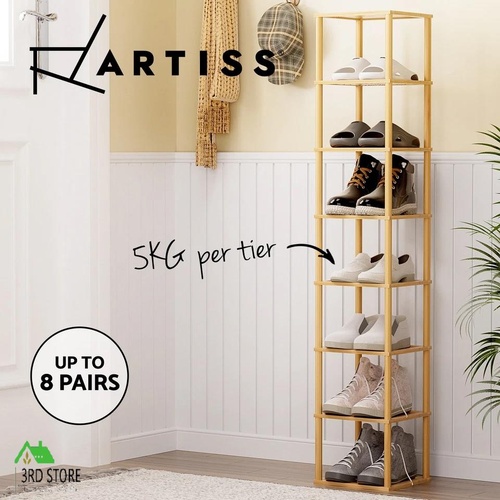 Artiss Shoe Rack Storage Cabinet Bamboo Organiser 8-tier 8 Pairs Stackable