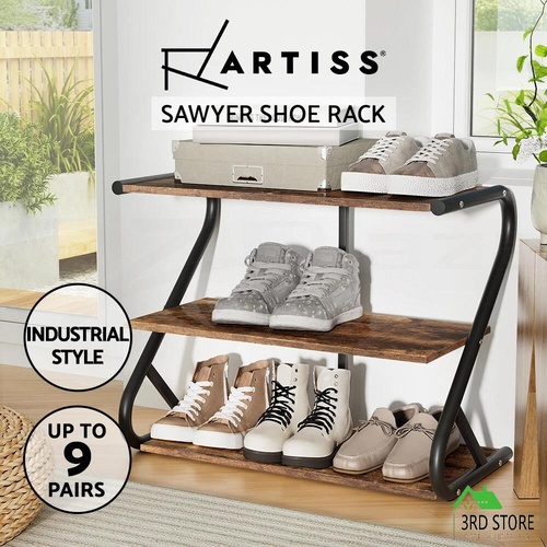 Artiss Shoe Rack Storage Shelves Organiser 3 Tiers Shoe Stand Industrial Black