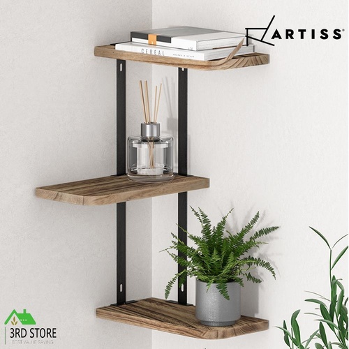 Artiss Floating Wall Shelves Brackets 3 Tiers Corner Display DIY Wall Mount Rack