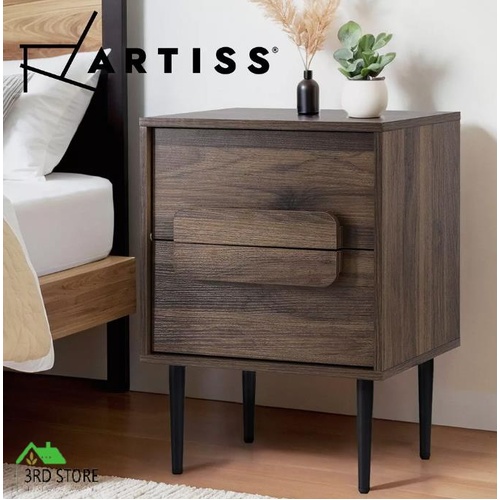 Artiss Bedside Table 2 Drawers Side End Table Storage Cabinet Nightstand Walnut