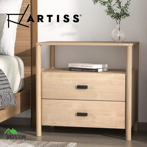 Artiss Bedside Table 2 Drawers Side Table Shelf Storage Cabinet Nightstand Pine
