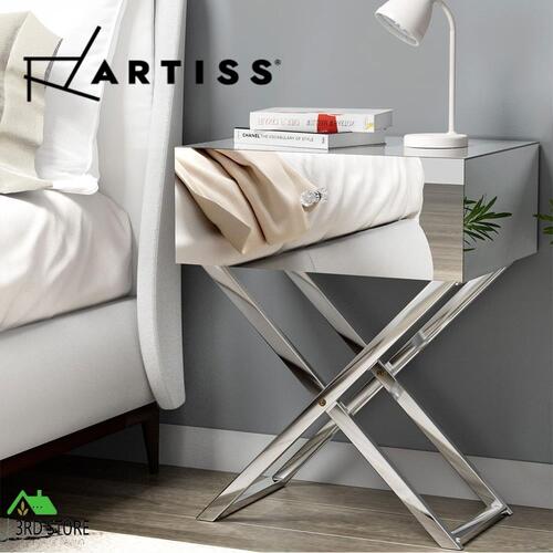 RETURNs Artiss Mirrored Bedside Table Side End Table Drawers Nightstand Bedroom Silver