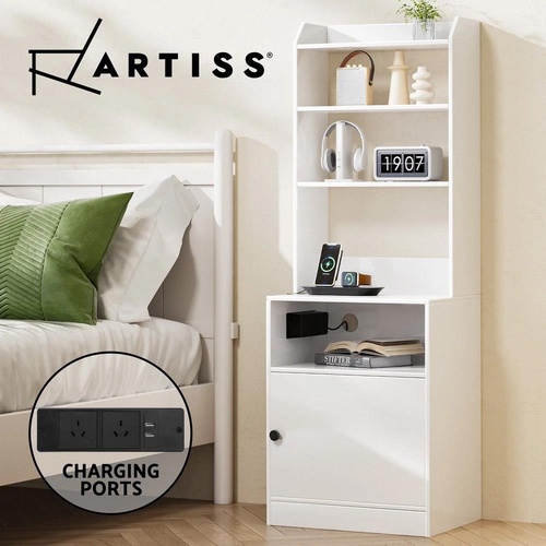 Artiss Bedside Table Nightstand End Side Table Bookshelf Charging Station White