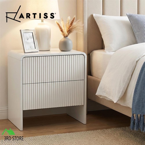 Artiss Bedside Table 2 Drawers - Beige