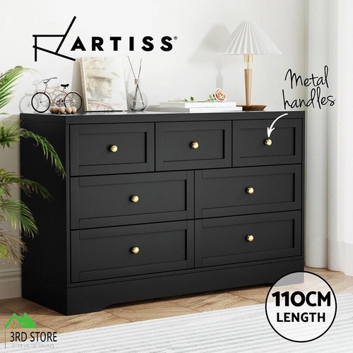 Artiss 7 Chest of Drawers Dresser Lowboy Storage Cabinet Bedroom Black