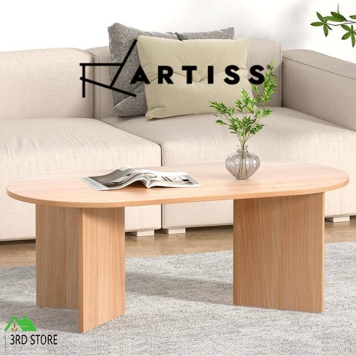Artiss Oval Coffee Table Particle Board Wooden Living Room Table 110CM