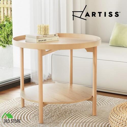 Artiss Coffee Table End Table Bedside Shelf 2-Tier Round 70CM Wooden Legs