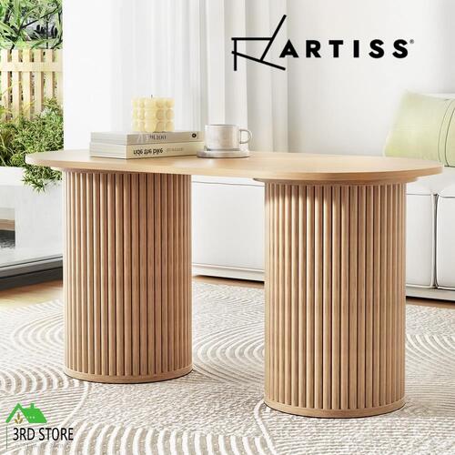 Artiss Coffee Table Oval Wooden Sofa Table Living Room Furniture 100CM Pine