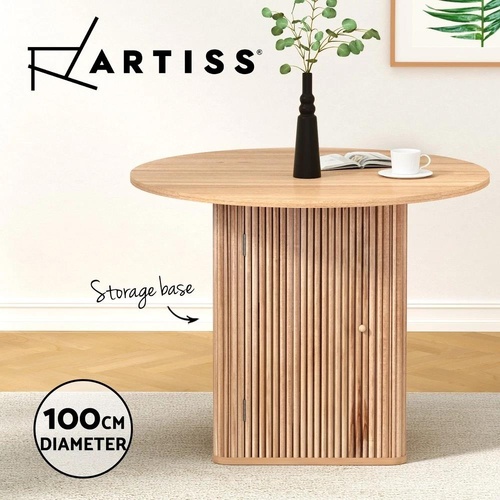 Artiss Dining Table with Storage Shelf Base 4-Seater Retro Kitchen Round 1M
