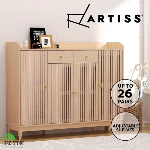Artiss Shoe Rack Storage Cabinet with Adjustable Shelves 26 Pairs Pine