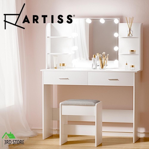 Artiss Dressing Table LED Makeup Mirror Stool Set 10 Bulbs Vanity Desk White