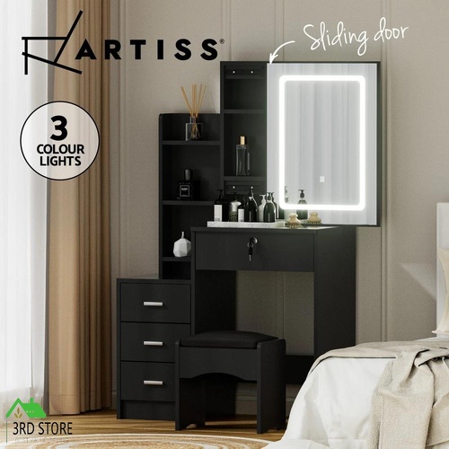 RETURNs Artiss Dressing Table Vanity Desk Set Stool Led Black