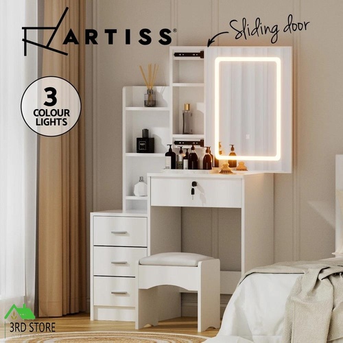 Artiss Dressing Table LED Makeup Mirror Stool Set Vanity Desk Sliding Door White
