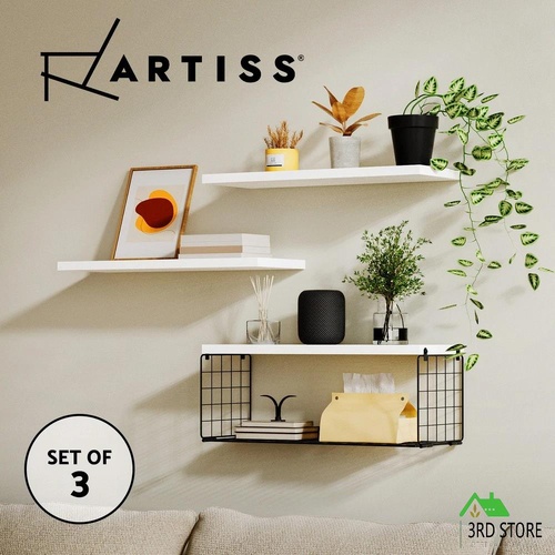 Artiss Floating Wall Shelf 3pcs DIY Mount Shelves Book Display Rack Basket White