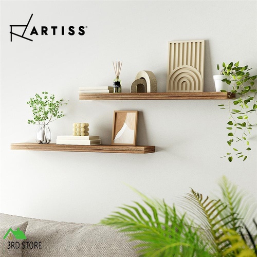 Artiss Floating Wall Shelf DIY Mount Shelves 2pcs Book Display Rack Nature 90CM