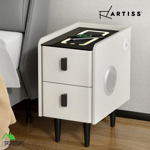 Artiss Smart Bedside Table 2 Drawers with Wireless Charging LED Lights White