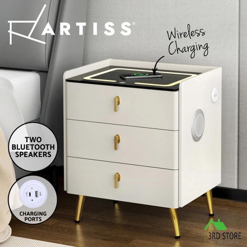 Artiss Bedside Table Wireless Charging - ALMA White