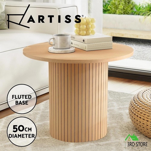 Artiss Coffee Table Round Side End Table Bedside Fluted Base Wooden Table 50CM