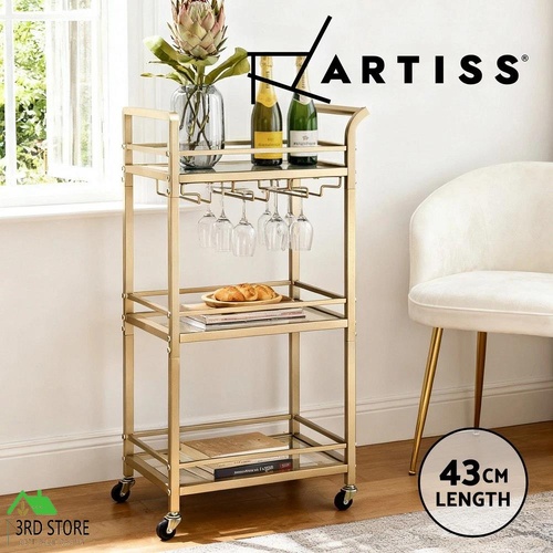 Artiss Kitchen Island Cart Trolley Rolling Serving Storage Wine Glass 43cm Gold